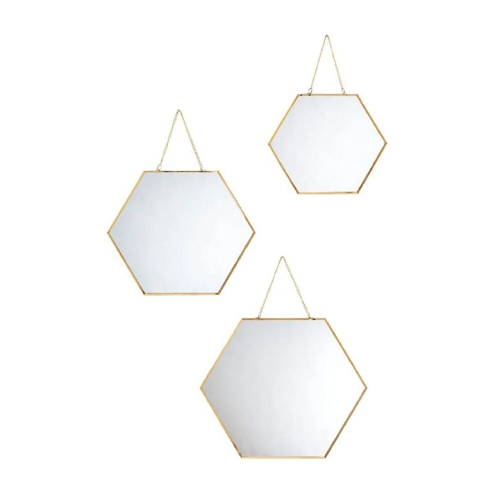brand new Set of 3 Wild Sage Hexagon Goldtone Wall Mirrors with Chains